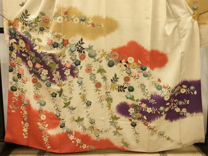 平和屋着物■豪華振袖　手描き　枝垂れ花文　金銀彩　正絹　逸品　AABK6177sx