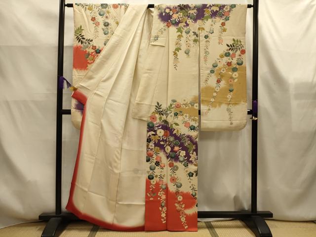 平和屋着物■豪華振袖　手描き　枝垂れ花文　金銀彩　正絹　逸品　AABK6177sx
