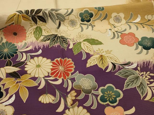 平和屋着物■豪華振袖　手描き　枝垂れ花文　金銀彩　正絹　逸品　AABK6177sx