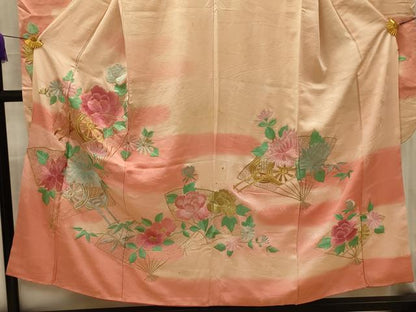 平和屋着物■豪華振袖　総刺繍　流水扇面花車文　暈し染め　金銀糸　正絹　逸品　AABK6178sx