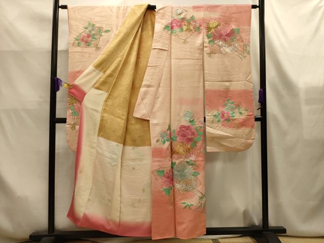 平和屋着物■豪華振袖　総刺繍　流水扇面花車文　暈し染め　金銀糸　正絹　逸品　AABK6178sx