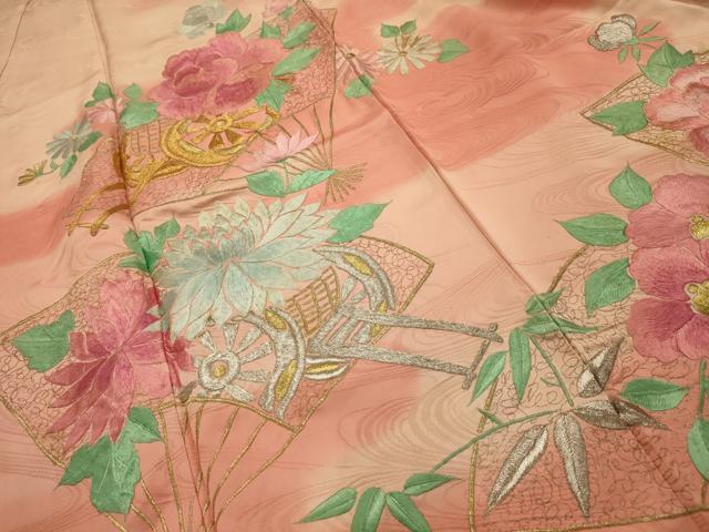 平和屋着物■豪華振袖　総刺繍　流水扇面花車文　暈し染め　金銀糸　正絹　逸品　AABK6178sx