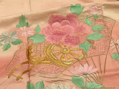 平和屋着物■豪華振袖　総刺繍　流水扇面花車文　暈し染め　金銀糸　正絹　逸品　AABK6178sx