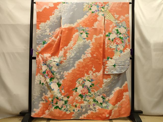 平和屋着物■豪華振袖　扇面花文　金彩　正絹　逸品　AABK6179sx