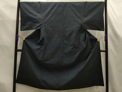 平和屋着物■男性　紬　色無地　黒緑色　正絹　逸品　AABK6190sx