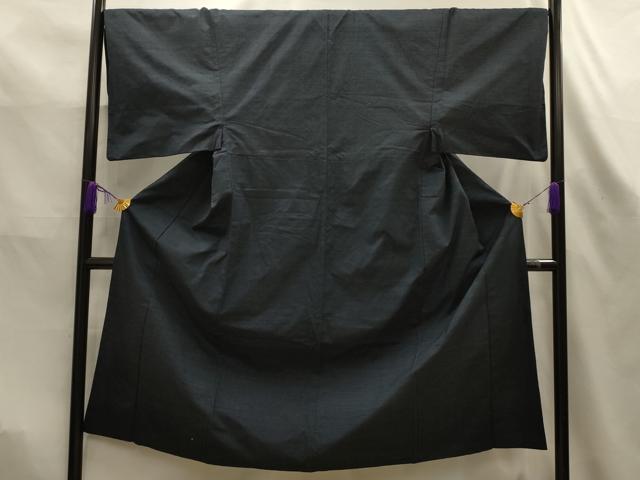 平和屋着物■男性　紬　色無地　黒緑色　正絹　逸品　AABK6190sx
