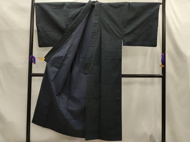 平和屋着物■男性　紬　色無地　黒緑色　正絹　逸品　AABK6190sx