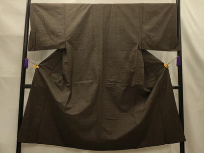 平和屋着物■男性　紬　色無地　涅色　キングサイズ　正絹　逸品　AABK6192sx