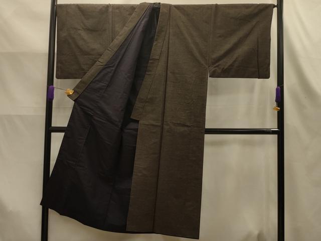 平和屋着物■男性　紬　色無地　涅色　キングサイズ　正絹　逸品　AABK6192sx