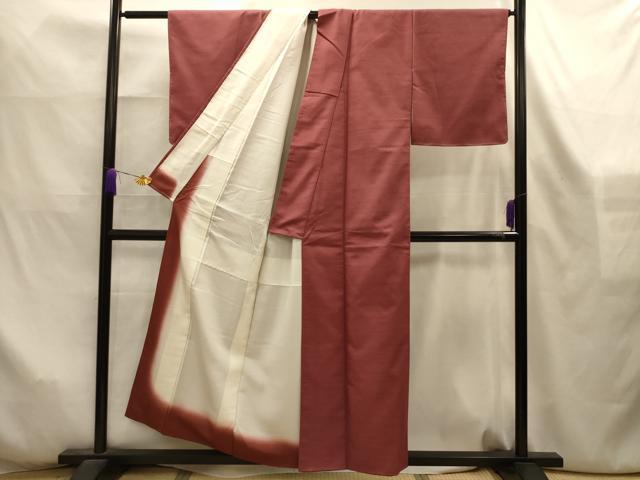 平和屋着物■上質な紬　色無地　蘇芳香色　正絹　逸品　AABK6200sx