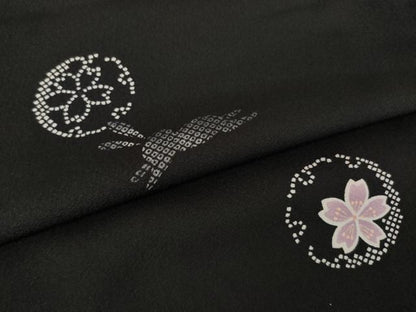 平和屋着物●上質な小紋　雪輪兎花文　黒地　正絹　逸品　AABK6204ck