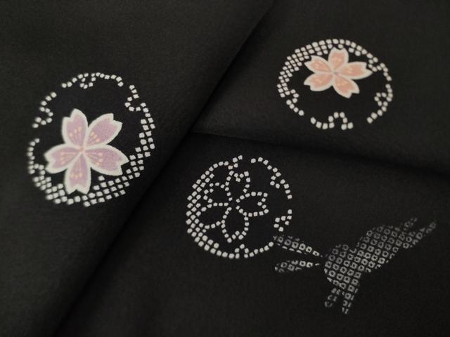 平和屋着物●上質な小紋　雪輪兎花文　黒地　正絹　逸品　AABK6204ck