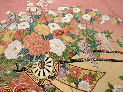 平和屋着物●豪華振袖　駒刺繍　御所車飛鶴花文　暈し染め　金彩　正絹　逸品　AABK6205ck