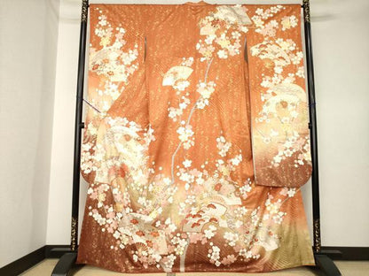 平和屋着物●豪華振袖　扇面花文　金彩　正絹　逸品　AABK6207ck