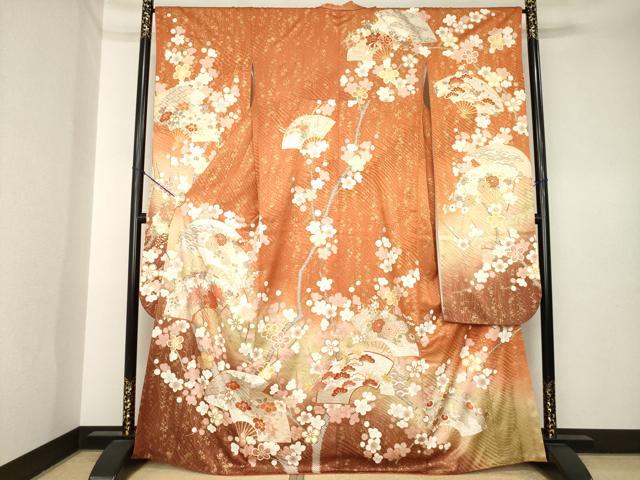 平和屋着物●豪華振袖　扇面花文　金彩　正絹　逸品　AABK6207ck
