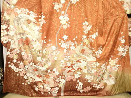 平和屋着物●豪華振袖　扇面花文　金彩　正絹　逸品　AABK6207ck