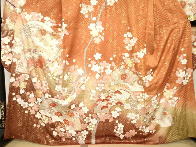 平和屋着物●豪華振袖　扇面花文　金彩　正絹　逸品　AABK6207ck