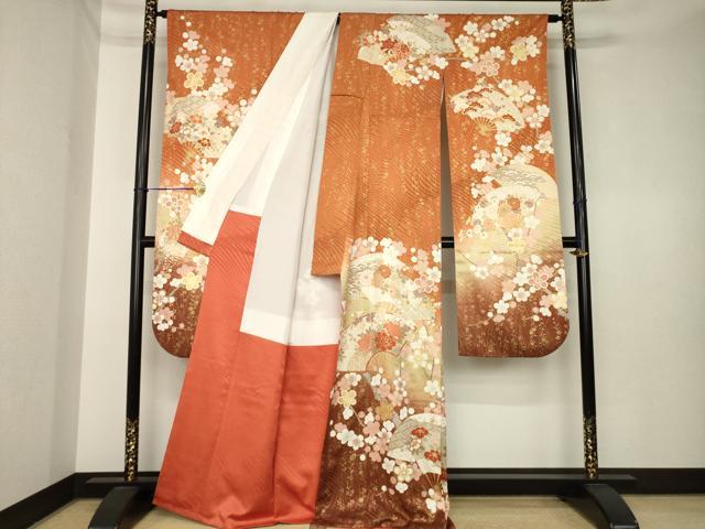 平和屋着物●豪華振袖　扇面花文　金彩　正絹　逸品　AABK6207ck