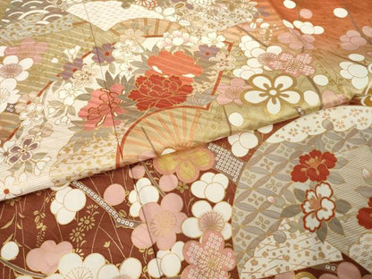 平和屋着物●豪華振袖　扇面花文　金彩　正絹　逸品　AABK6207ck