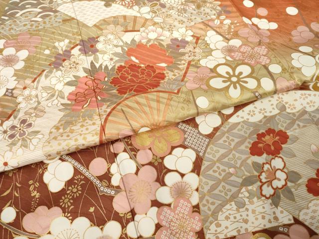 平和屋着物●豪華振袖　扇面花文　金彩　正絹　逸品　AABK6207ck