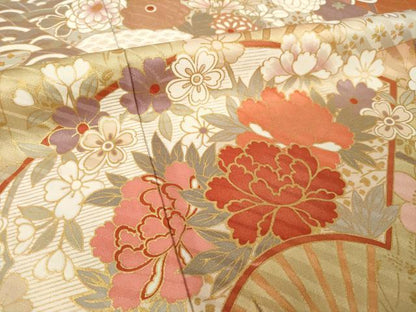 平和屋着物●豪華振袖　扇面花文　金彩　正絹　逸品　AABK6207ck