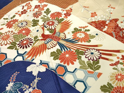 平和屋着物●豪華振袖　駒刺繍　鳳凰花文　ロング丈　正絹　逸品　AABK6209ck