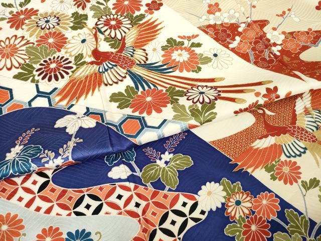 平和屋着物●豪華振袖　駒刺繍　鳳凰花文　ロング丈　正絹　逸品　AABK6209ck