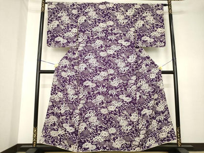平和屋着物●上質な小紋　型染め　花唐草文　正絹　逸品　AABK6211ck
