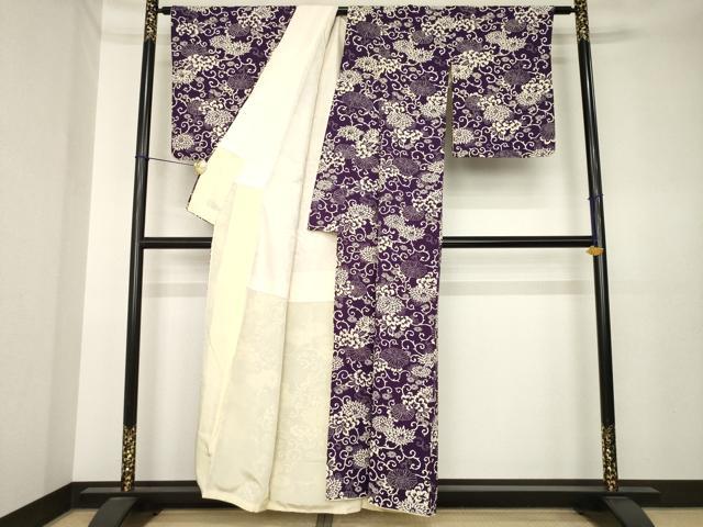 平和屋着物●上質な小紋　型染め　花唐草文　正絹　逸品　AABK6211ck