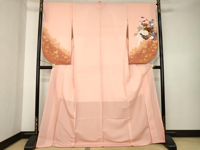 平和屋着物●小振袖　二尺袖　花車文　暈し染め　ロング丈　洗える着物　AABK6212ck