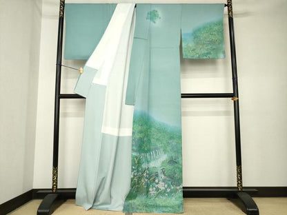 平和屋着物●訪問着　刺繍　遠山風景文　暈し染め　正絹　逸品　AABK6214ck