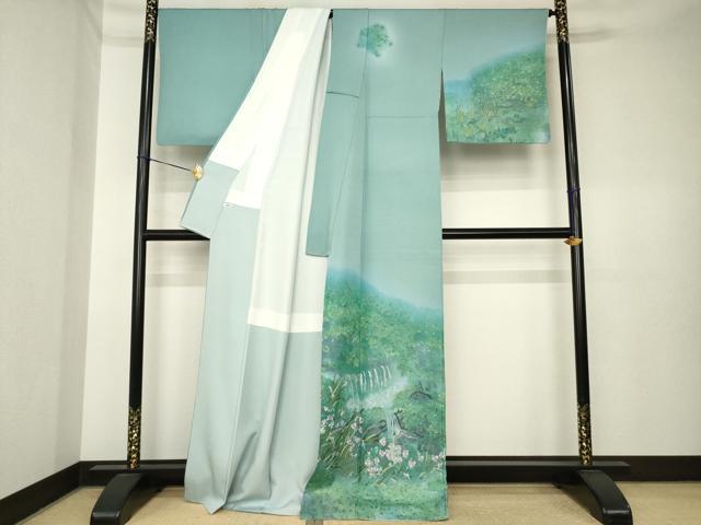 平和屋着物●訪問着　刺繍　遠山風景文　暈し染め　正絹　逸品　AABK6214ck