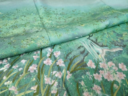 平和屋着物●訪問着　刺繍　遠山風景文　暈し染め　正絹　逸品　AABK6214ck