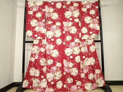 平和屋着物●小振袖　二尺袖　花丸文　洗える着物　AABK6215ck