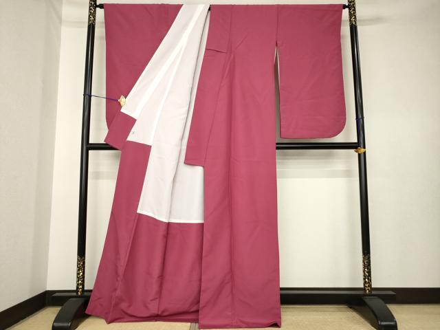 平和屋着物●小振袖　二尺袖　色無地　今様色　洗える着物　AABK6216ck