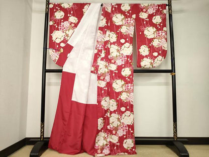 平和屋着物●小振袖　二尺袖　花丸文　金彩　洗える着物　AABK6218ck