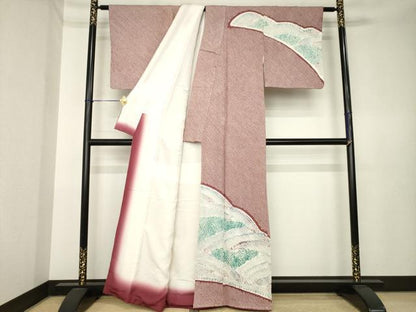 平和屋着物●名門　藤娘きぬたや・総絞り　訪問着　流水文　正絹　逸品　AABK6221ck