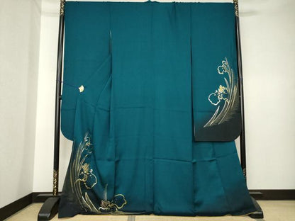 平和屋着物●豪華振袖　総刺繍　草花文　暈し染め　金糸　ロング丈　正絹　逸品　AABK6222ck