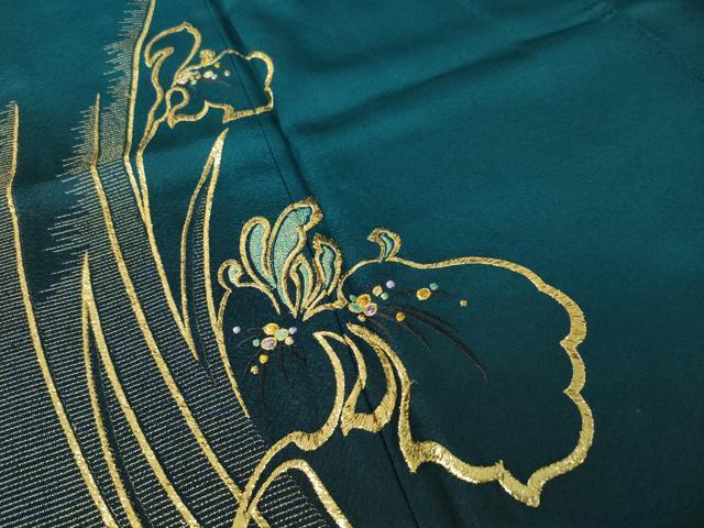 平和屋着物●豪華振袖　総刺繍　草花文　暈し染め　金糸　ロング丈　正絹　逸品　AABK6222ck