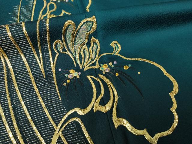 平和屋着物●豪華振袖　総刺繍　草花文　暈し染め　金糸　ロング丈　正絹　逸品　AABK6222ck