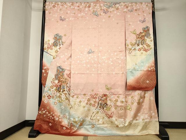 平和屋着物●豪華振袖　駒刺繍　御所車花蝶文　暈し染め　金彩　やまと誂製　正絹　逸品　AABK6224ck