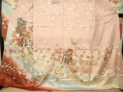 平和屋着物●豪華振袖　駒刺繍　御所車花蝶文　暈し染め　金彩　やまと誂製　正絹　逸品　AABK6224ck