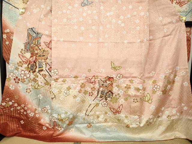 平和屋着物●豪華振袖　駒刺繍　御所車花蝶文　暈し染め　金彩　やまと誂製　正絹　逸品　AABK6224ck