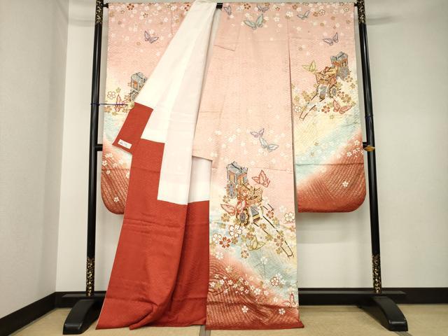 平和屋着物●豪華振袖　駒刺繍　御所車花蝶文　暈し染め　金彩　やまと誂製　正絹　逸品　AABK6224ck