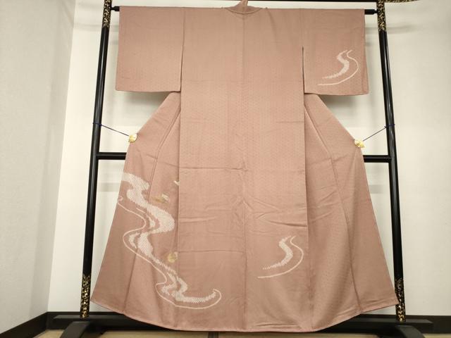 平和屋着物●訪問着　中国三大刺繍　スワトウ刺繍　汕頭刺繍　絞り　地紙重ね流水文　正絹　逸品　未使用　AABK6225ck