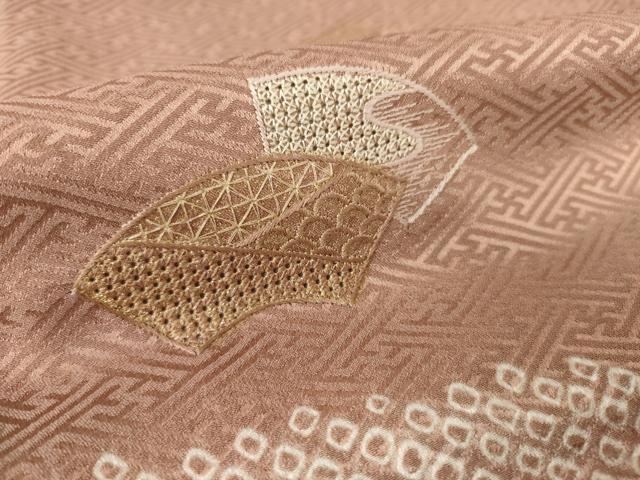 平和屋着物●訪問着　中国三大刺繍　スワトウ刺繍　汕頭刺繍　絞り　地紙重ね流水文　正絹　逸品　未使用　AABK6225ck