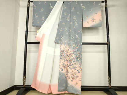 平和屋着物●訪問着　型染め　流水風景文　暈し染め　正絹　逸品　AABK6231ck