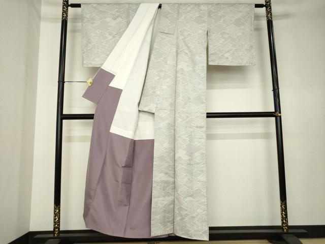 平和屋着物●上質な紬　120亀甲　松皮菱風景文　正絹　逸品　AABK6233ck