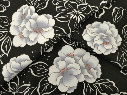 平和屋着物●小紋　草花文　黒地　洗える着物　AABK6234ck