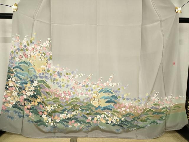 平和屋着物●十日町友禅作家　岡村蒼風　色留袖　松竹梅　ますいわ屋扱い　正絹　逸品　AABK6241ck